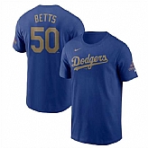 Men's Los Angeles Dodgers #50 Mookie Betts Royal 2025 Gold Collection Name & Number T-Shirt,baseball caps,new era cap wholesale,wholesale hats